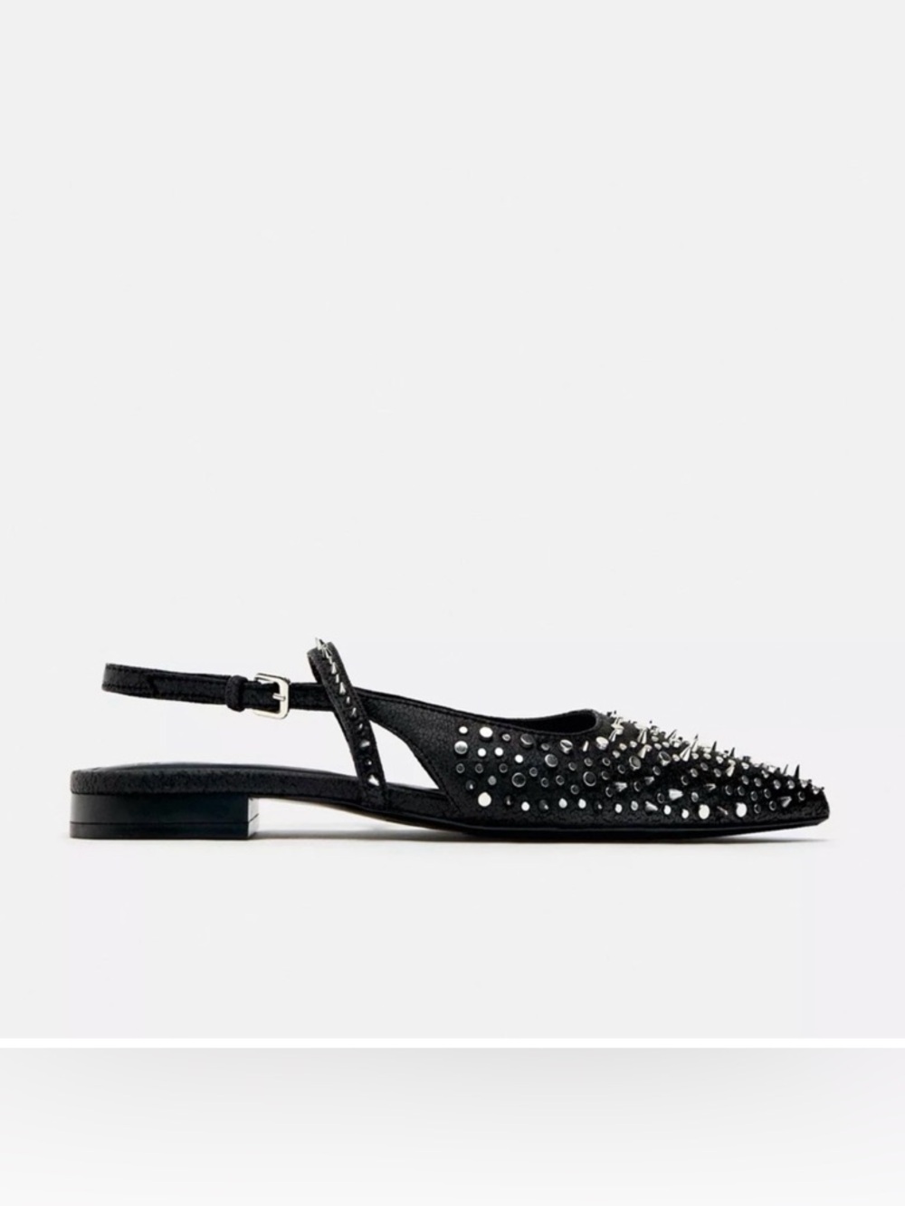NEW - Zara Black Studded Slingback Flats -Size 10 - Picture 3 of 5